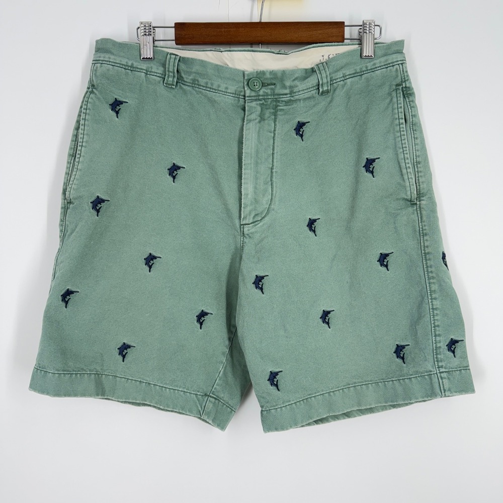 J.Crew Mens Broken-In Chino Shorts Sage Green Marlin Embroidered Size 34 Regular - Picture 2 of 11